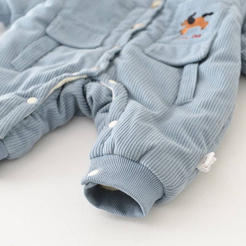 Blue Pup Corduroy Romper baby lifestyle photo