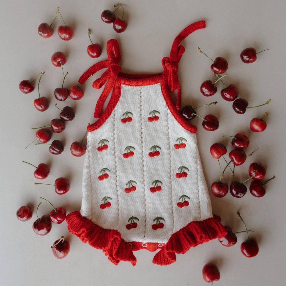 Cherry Knit Baby Romper