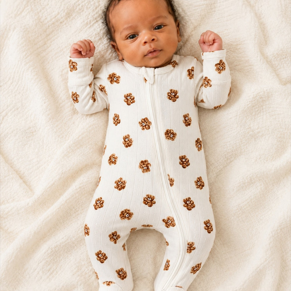 Teddy Bear Pointelle 2-Way Zip Footie