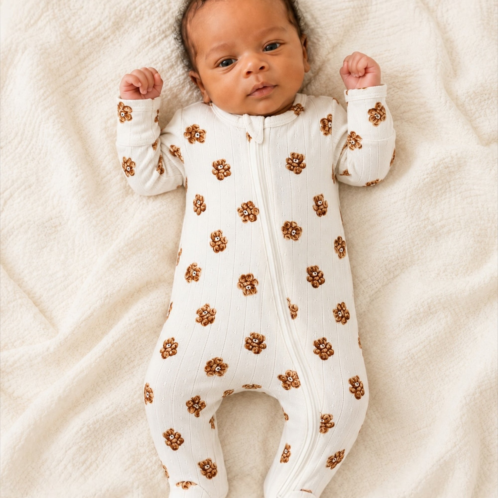 Teddy Bear Pointelle 2-Way Zip Footie