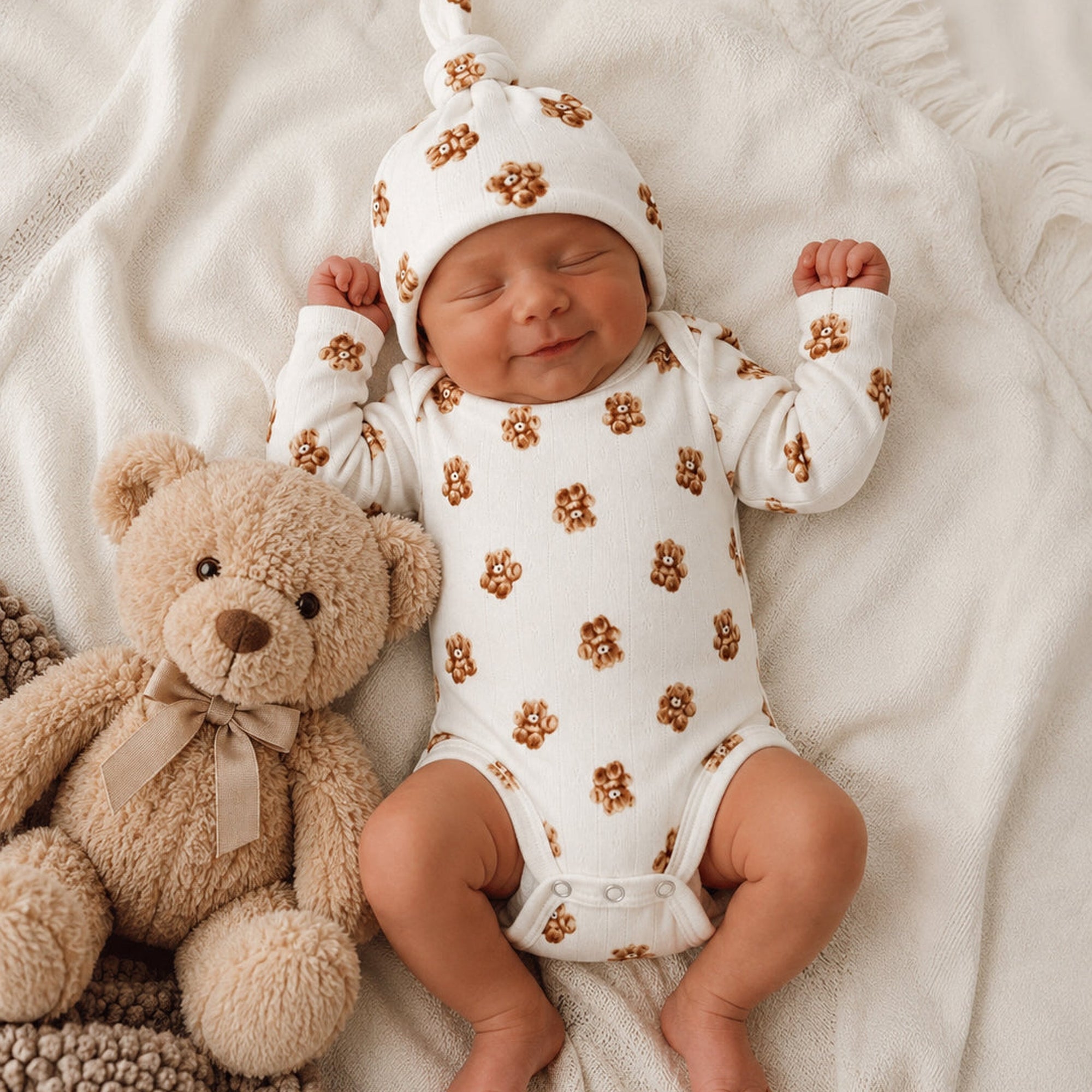 Teddy Bear Pointelle Long Sleeve Bodysuit