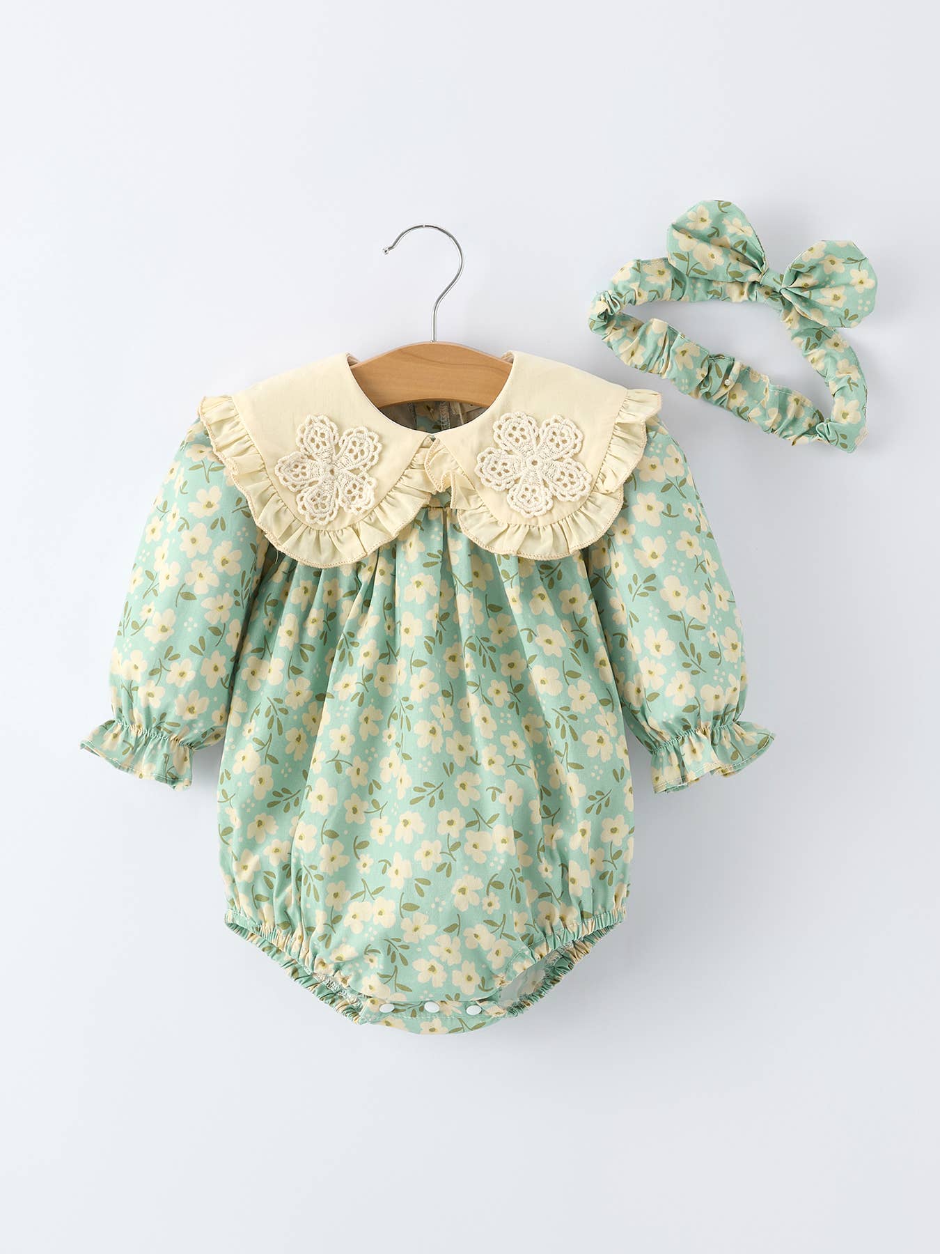 Mint Floral Print Baby Romper