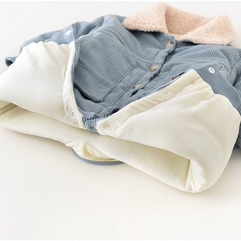 Blue Pup Corduroy Romper fabric texture detail