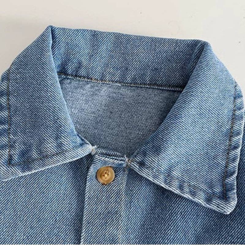 Bear Cub Denim Romper fabric texture detail