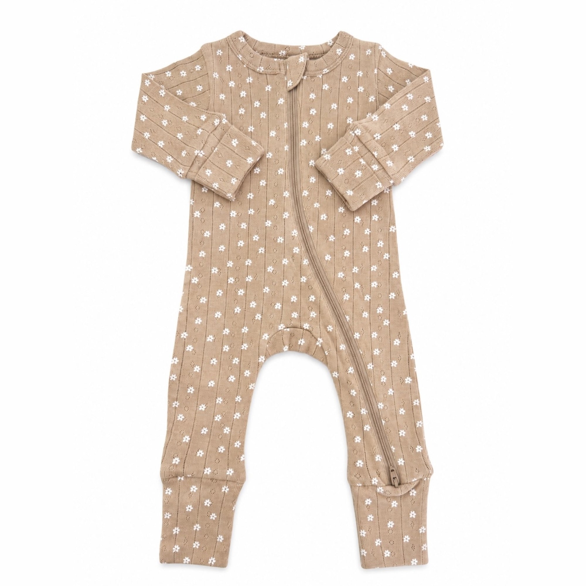Almond Bloom Pointelle 2-Way Zip Romper