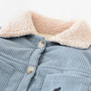 Blue Pup Corduroy Romper snap closure detail