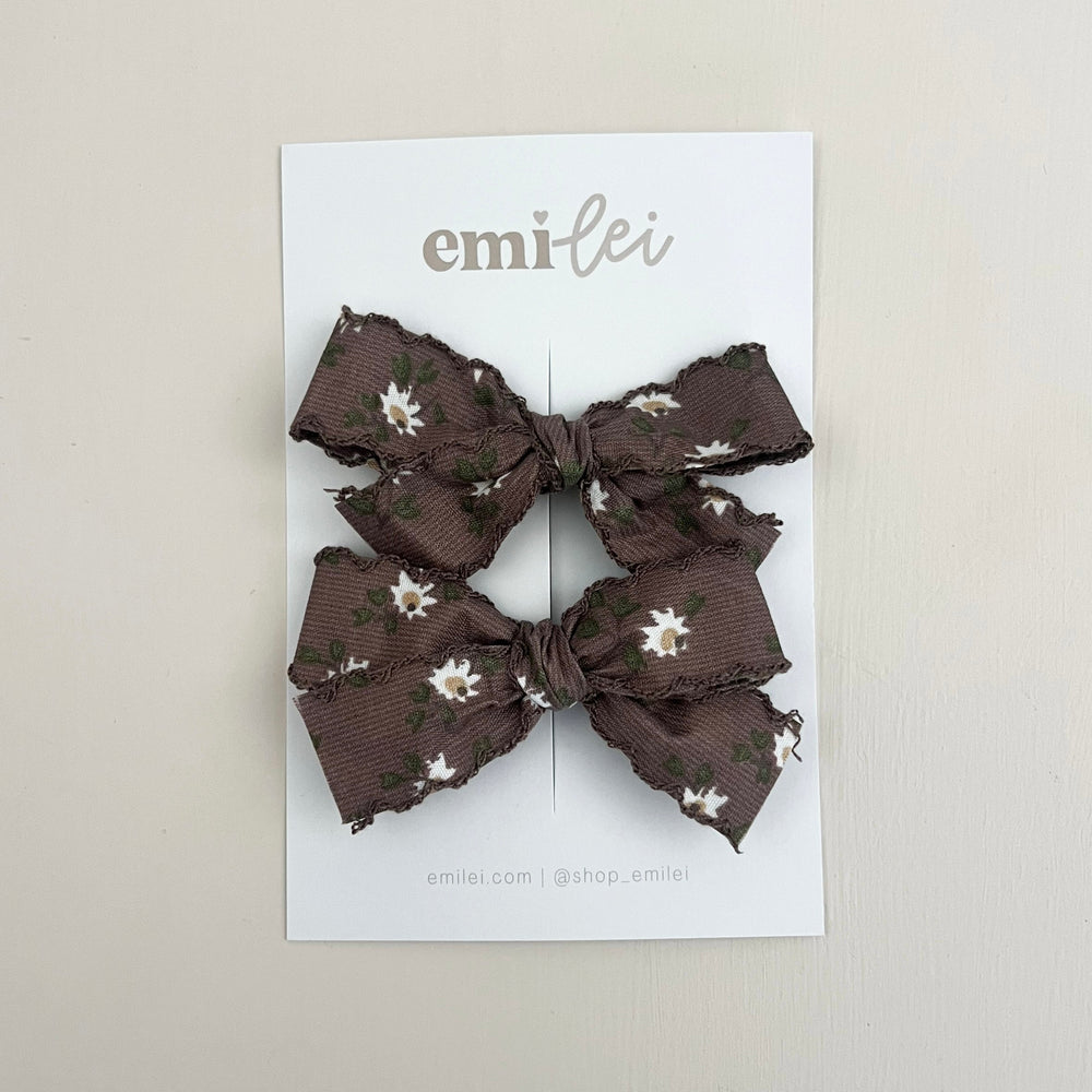 Pigtail Bow Clips - Brown Wildflower