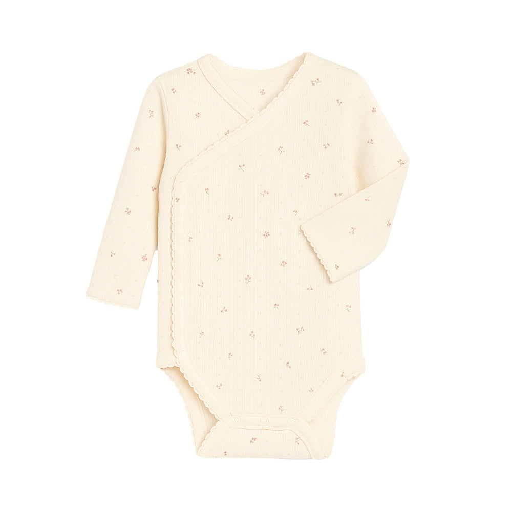 Pointelle Long Sleeve Kimono Bodysuit