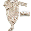 Knotted Baby Gown - Mocha Ditsy Floral: Gown and Bow Turban