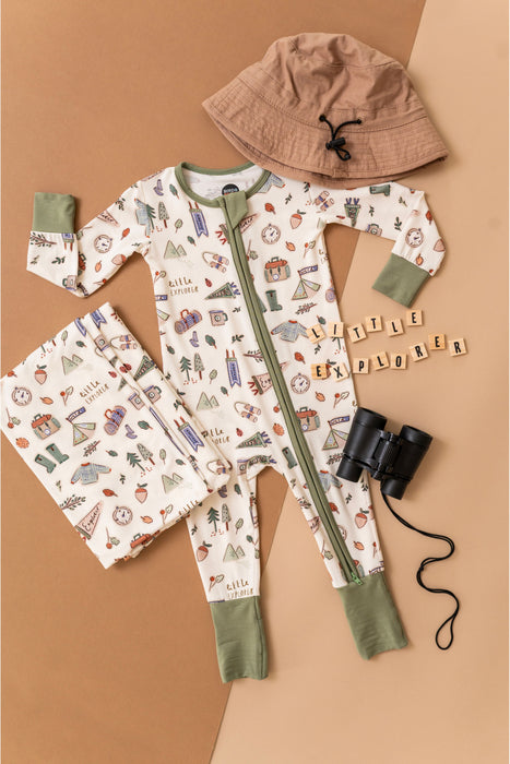 Little Explorer Zip Romper flat lay