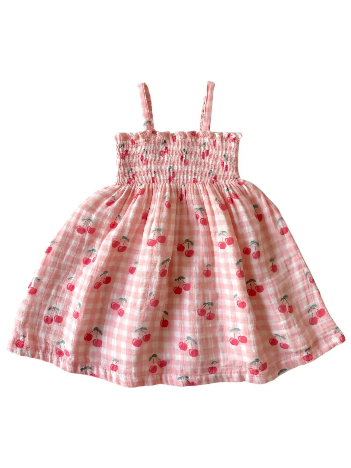 Smocked Tube Dress - Gingham Cherries