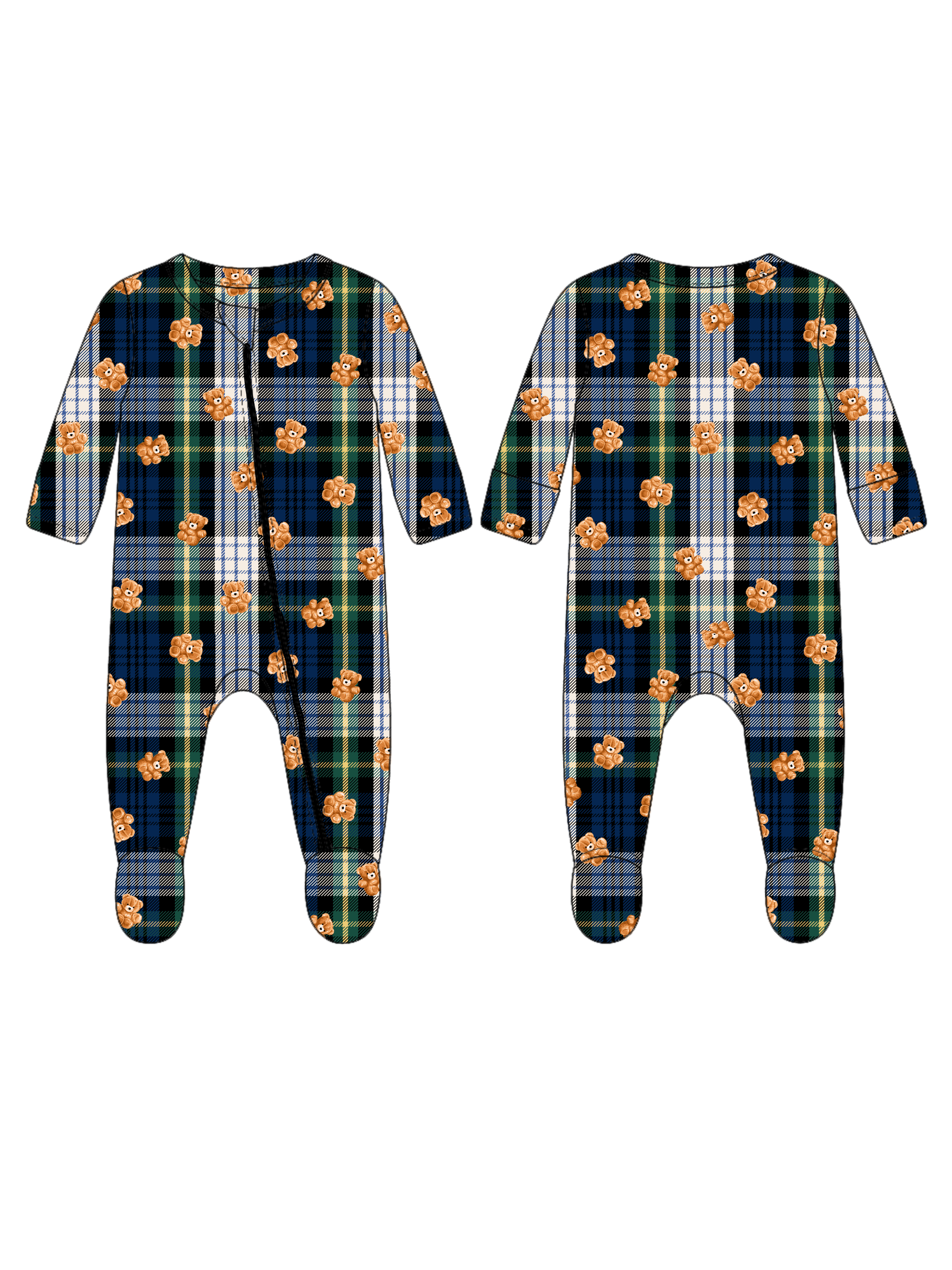 2-Way Zip Footie Classic Teddy Plaid baby pajamas