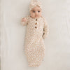 Knotted Baby Gown - Mocha Ditsy Floral: Gown and Bow Turban