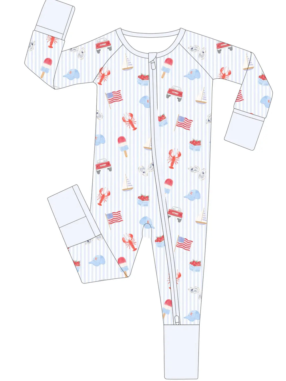 Coastal Americana Zip Onesie Pjs