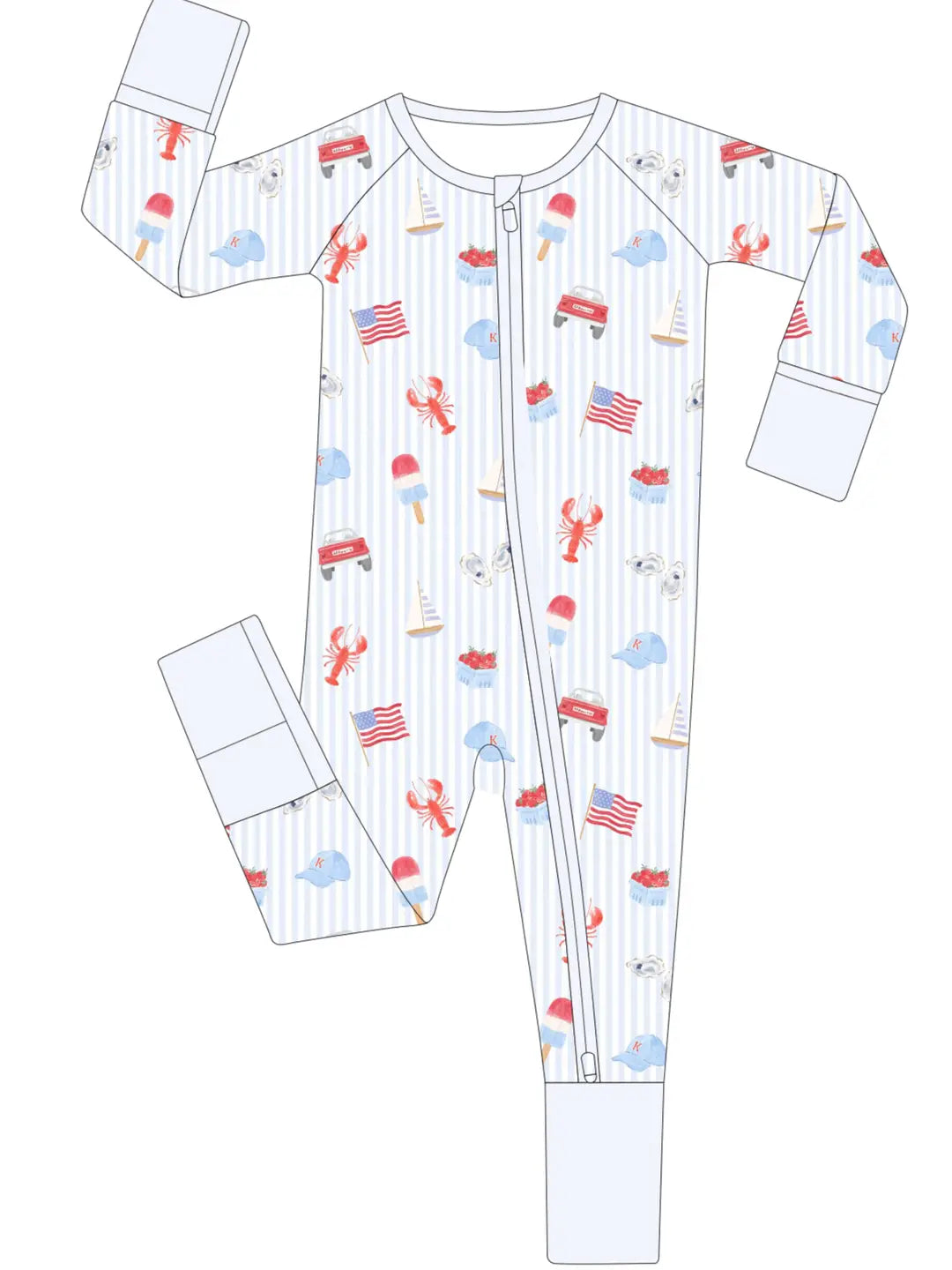 Coastal Americana Zip Onesie Pjs