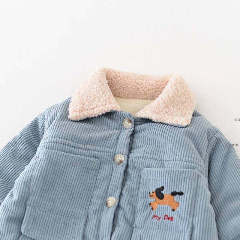 Blue Pup Corduroy Romper puppy print detail