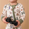 Little Explorer Zip Romper baby pajamas camping print
