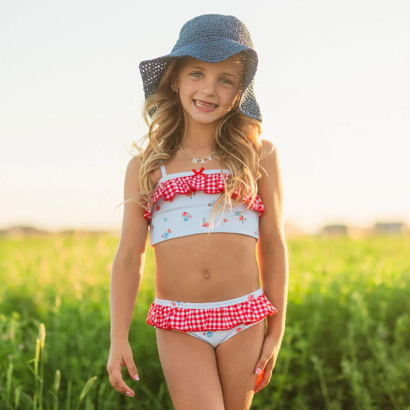 Blue Floral and Gingham Bikini