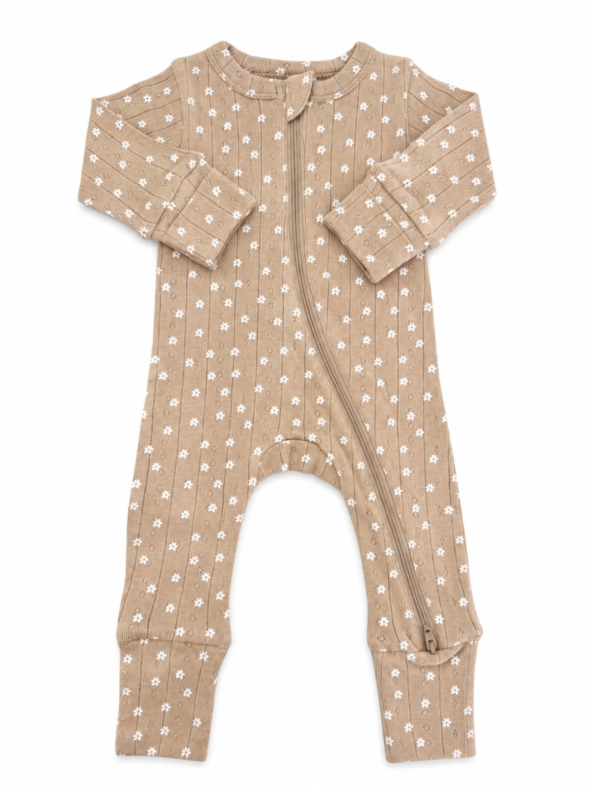 Almond Bloom Pointelle 2-Way Zip Romper baby lifestyle photo