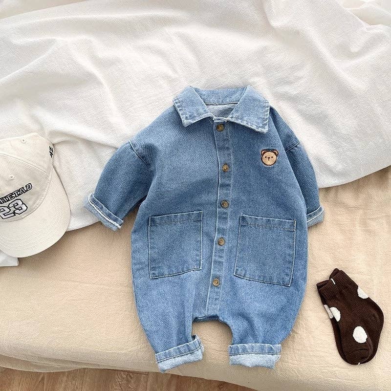 Bear Cub Denim Romper baby romper side view