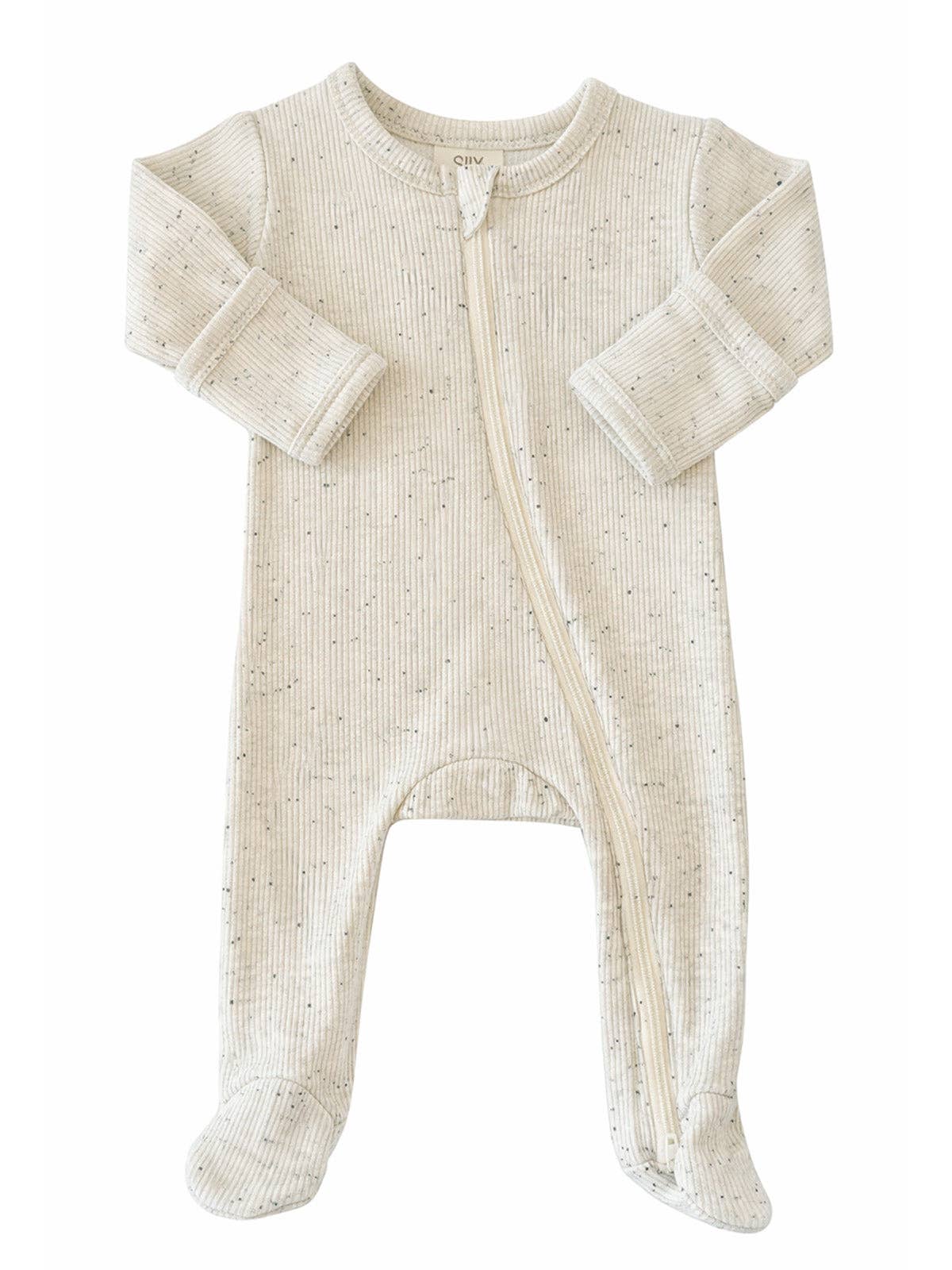 Cream Speckle Ribbed 2-Way Zip Footie detail view