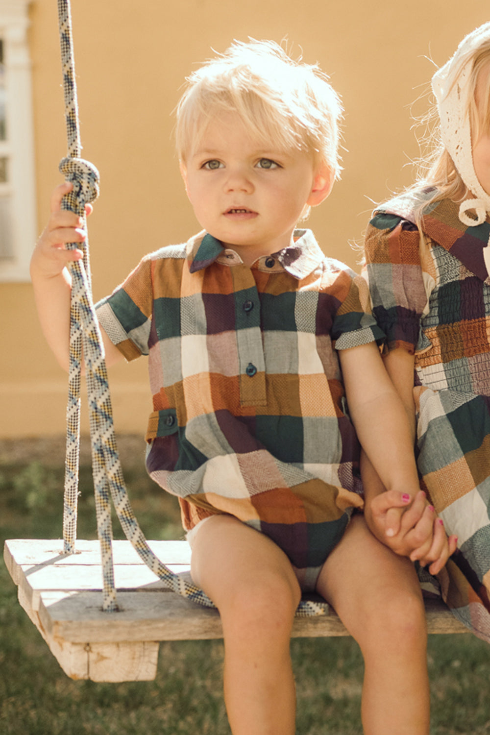 Baby Boys Lucas Romper in Maize Gingham