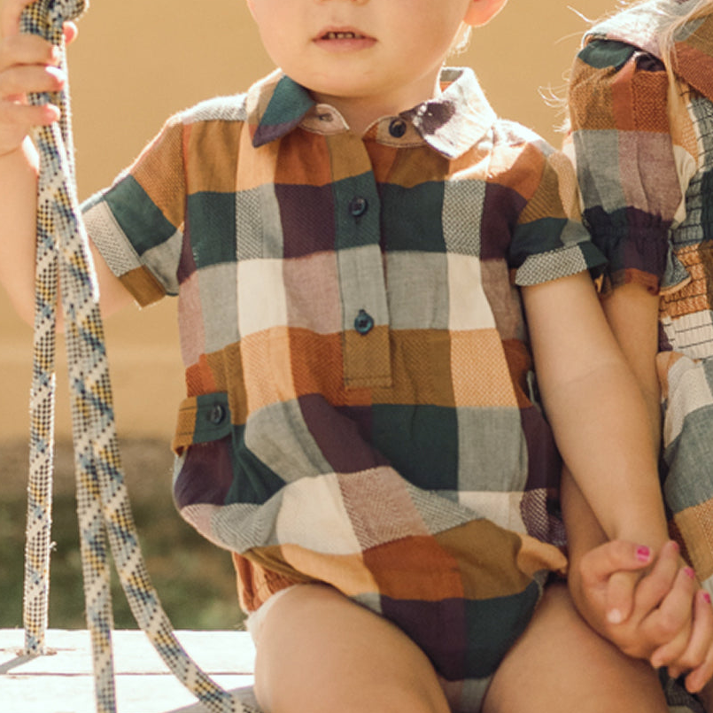 Baby Boys Lucas Romper in Maize Gingham