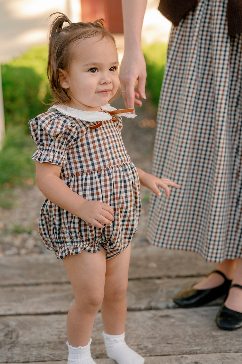 Baby Emery Romper in Chestnut Gingham