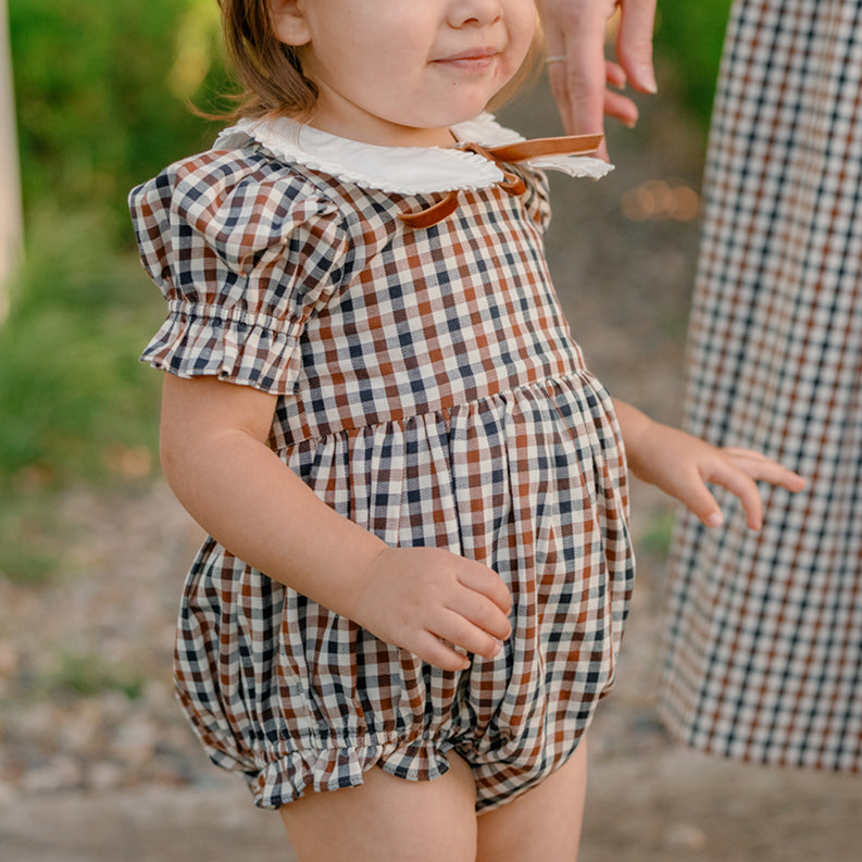 Baby Emery Romper in Chestnut Gingham