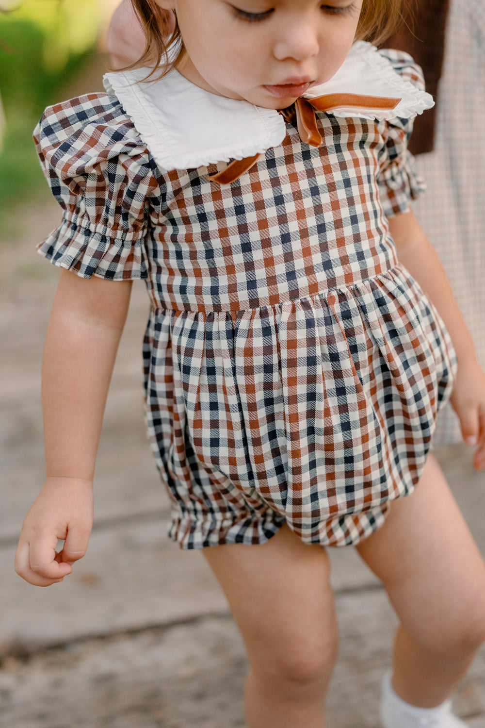Baby Emery Romper in Chestnut Gingham detail