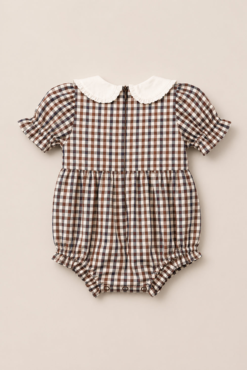Baby Emery Romper in Chestnut Gingham flat lay
