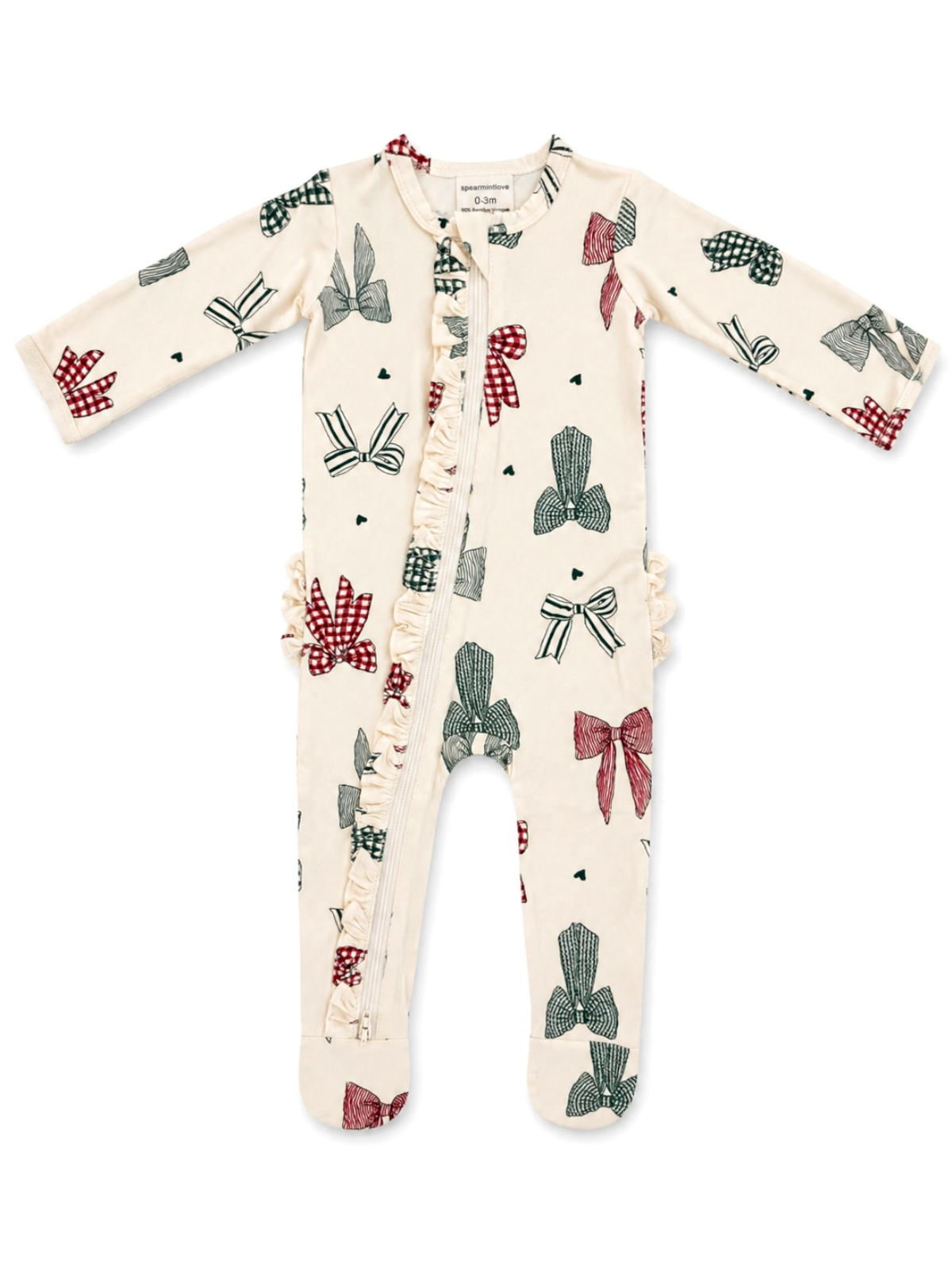 Ruffle Footie Country Christmas Bows flat lay