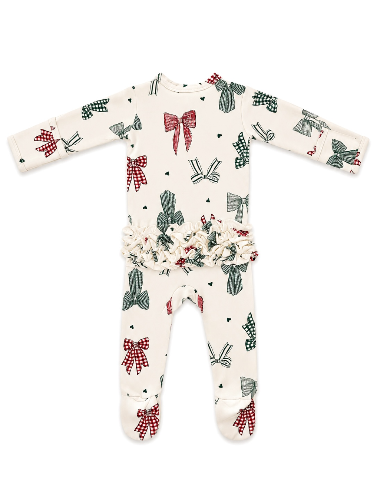 Ruffle Footie Country Christmas Bows ruffle waist detail