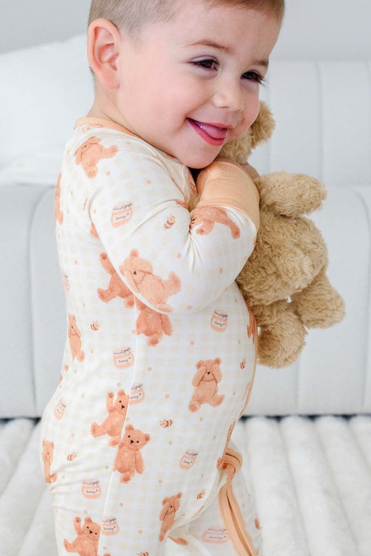 Convertible Zip Romper Honey Bear lifestyle