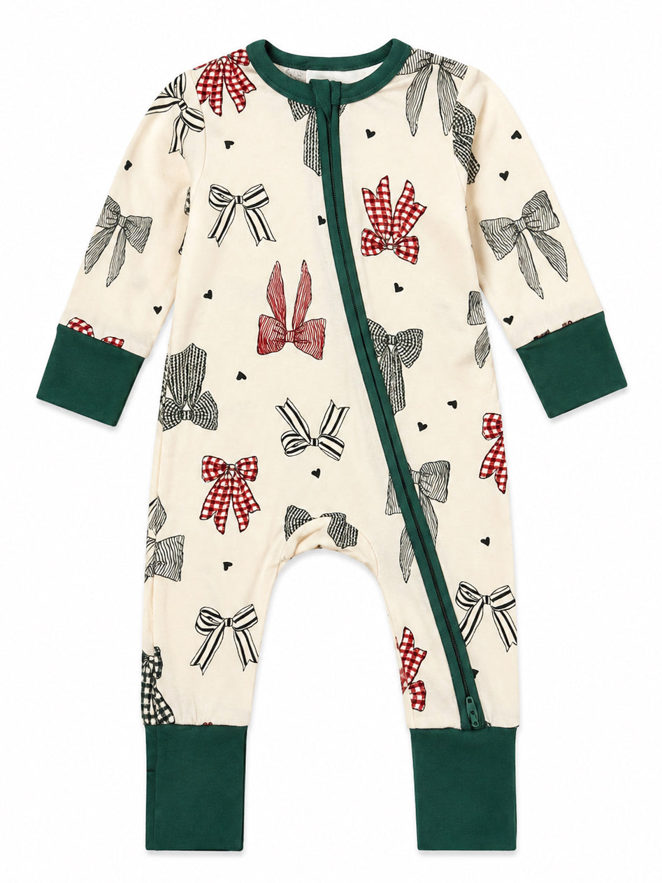 Zip Romper Country Christmas Bows detail view