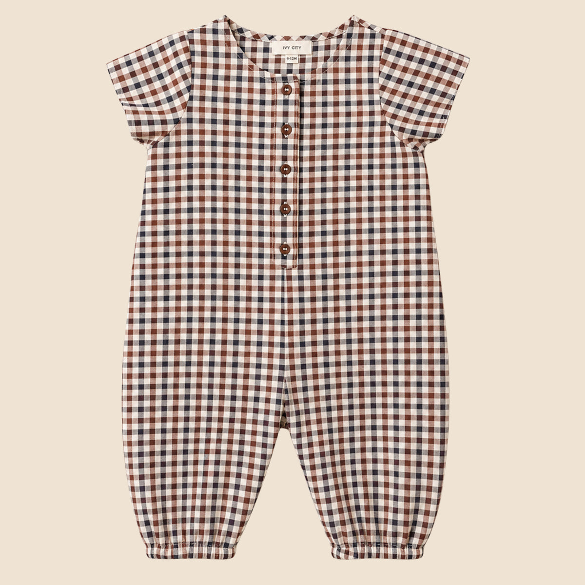 Baby Boy Trevor Romper in Chestnut Gingham