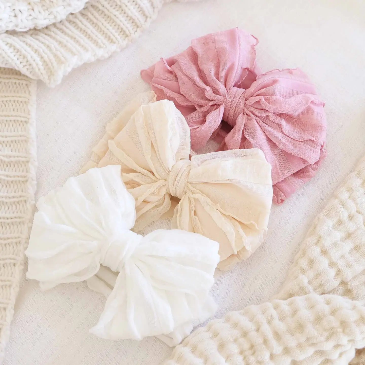 Large Ruffle Knit Baby Bow