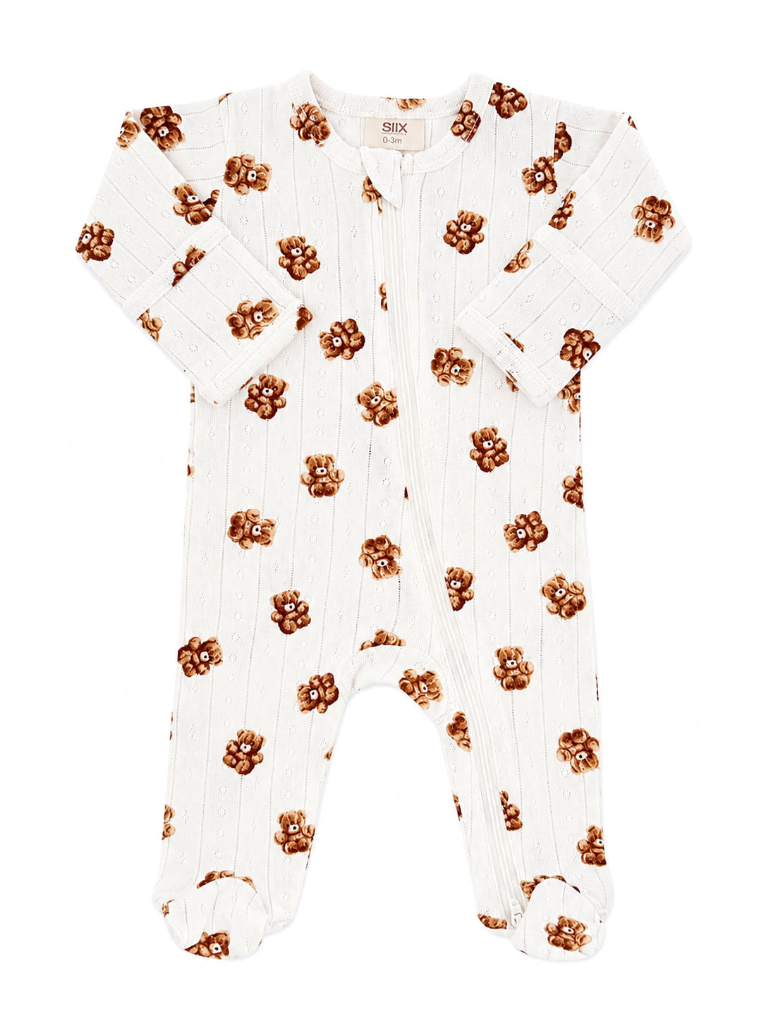 Teddy Bear Pointelle 2-Way Zip Footie flat lay
