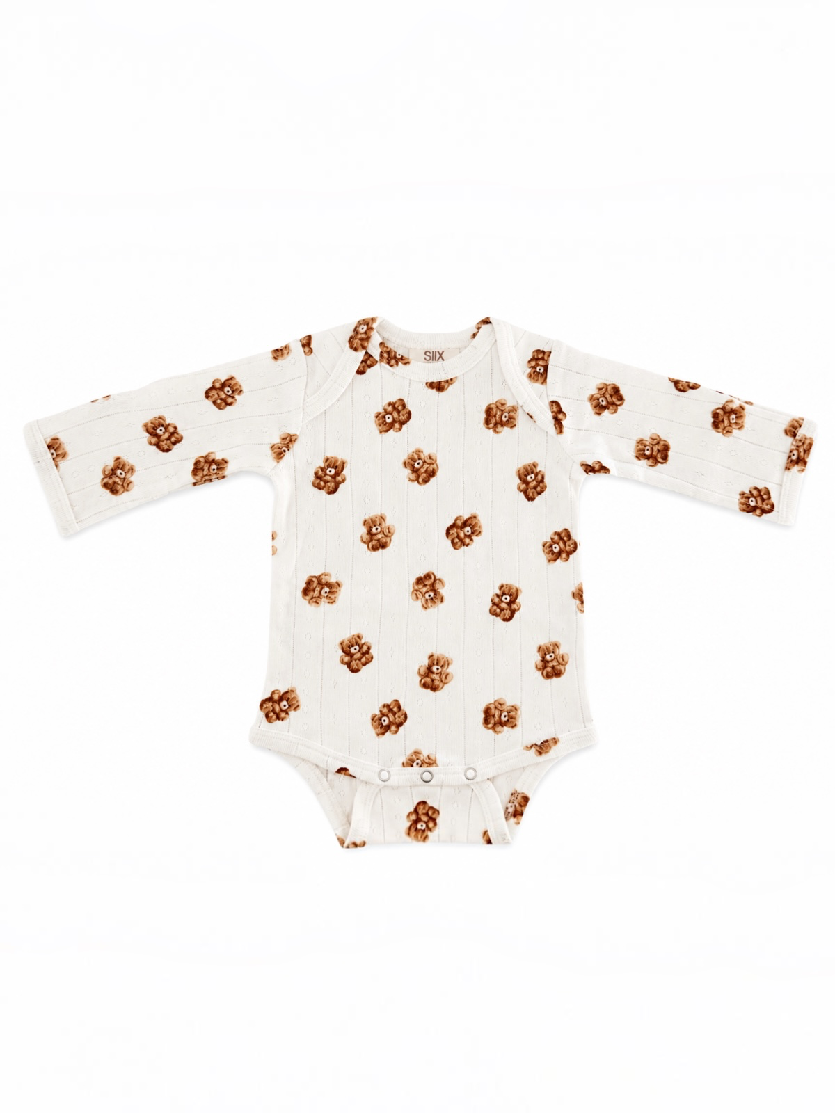Teddy Bear Pointelle Long Sleeve Bodysuit flat lay