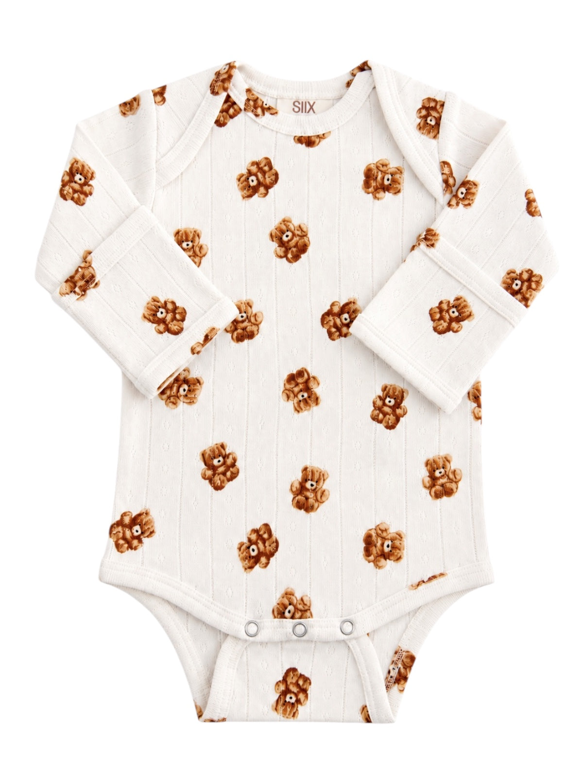 Teddy Bear Pointelle Long Sleeve Bodysuit detail view