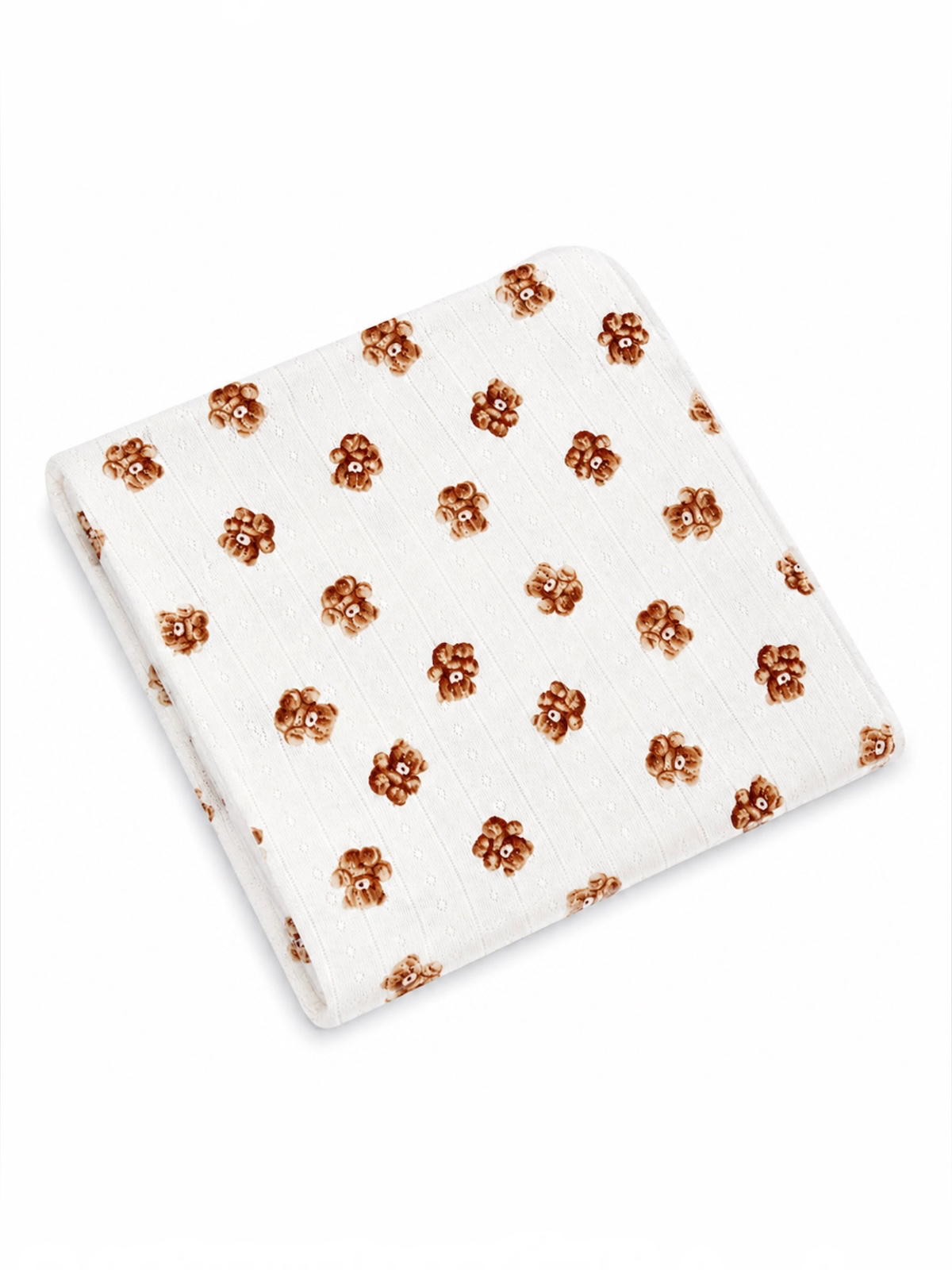 Teddy Bear Pointelle Swaddle blanket flat lay