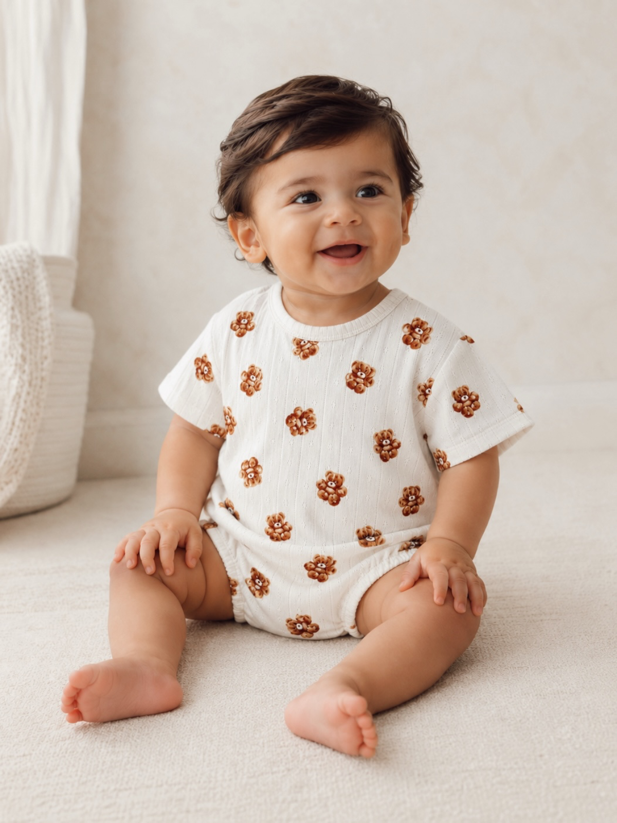 Teddy Bear Pointelle T-Shirt Bubble baby romper lifestyle