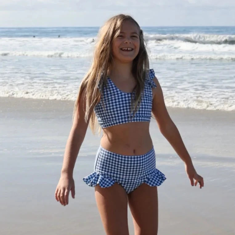 Blue Gingham Girls Two Piece Swimsuit