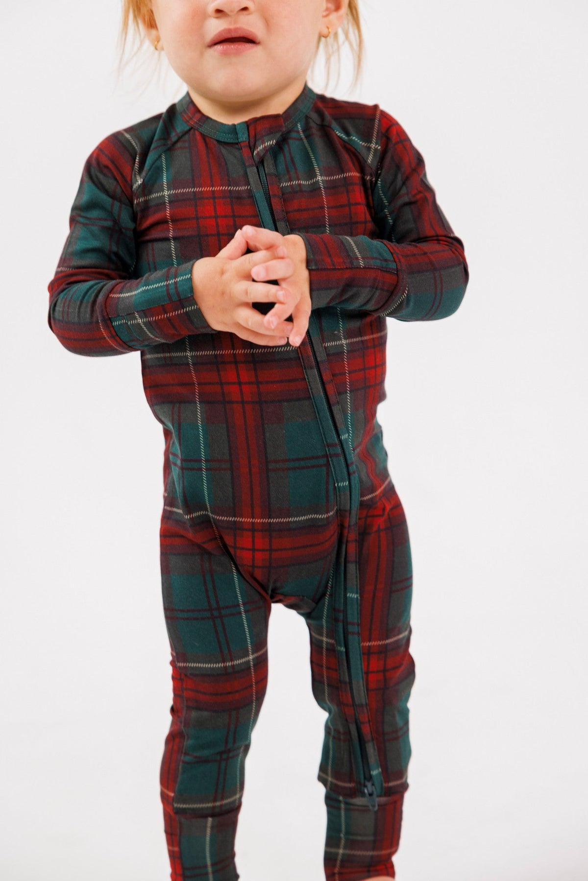 Holiday Heritage Plaid Zipper Romper detail
