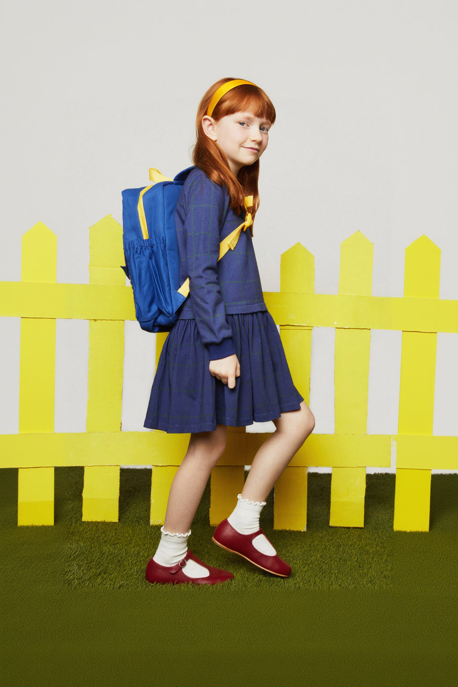 Navy Grid Dress outdoor lifestyle photo