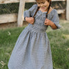 Mini Mae 3/4 Sleeve Dress in Prussian Blue Plaid