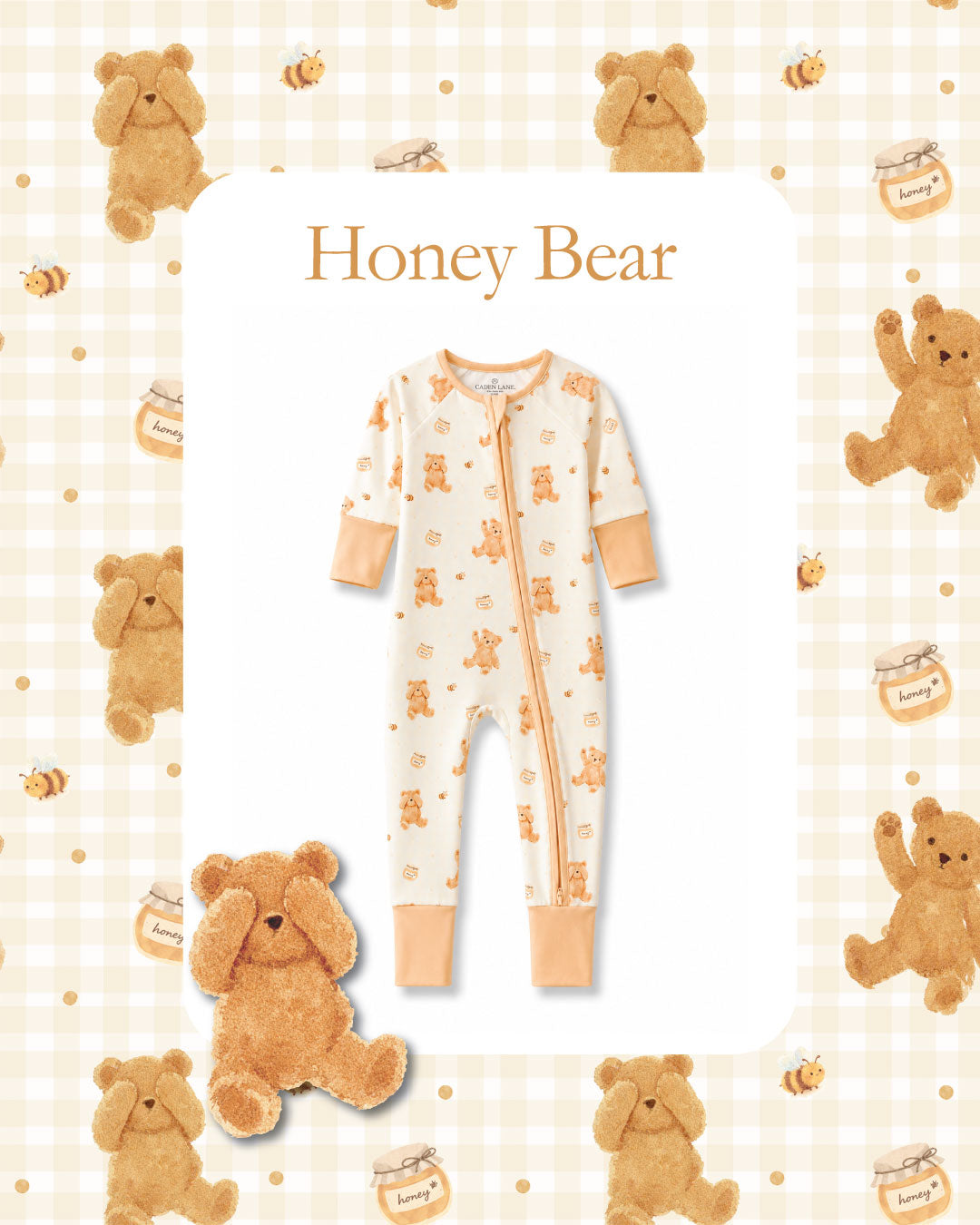 Convertible Zip Romper Honey Bear detail