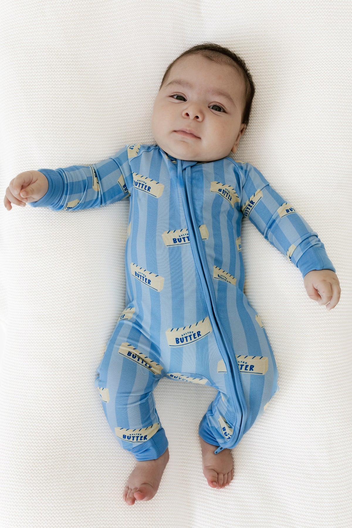 Blue Stripe Butter Zipper Romper