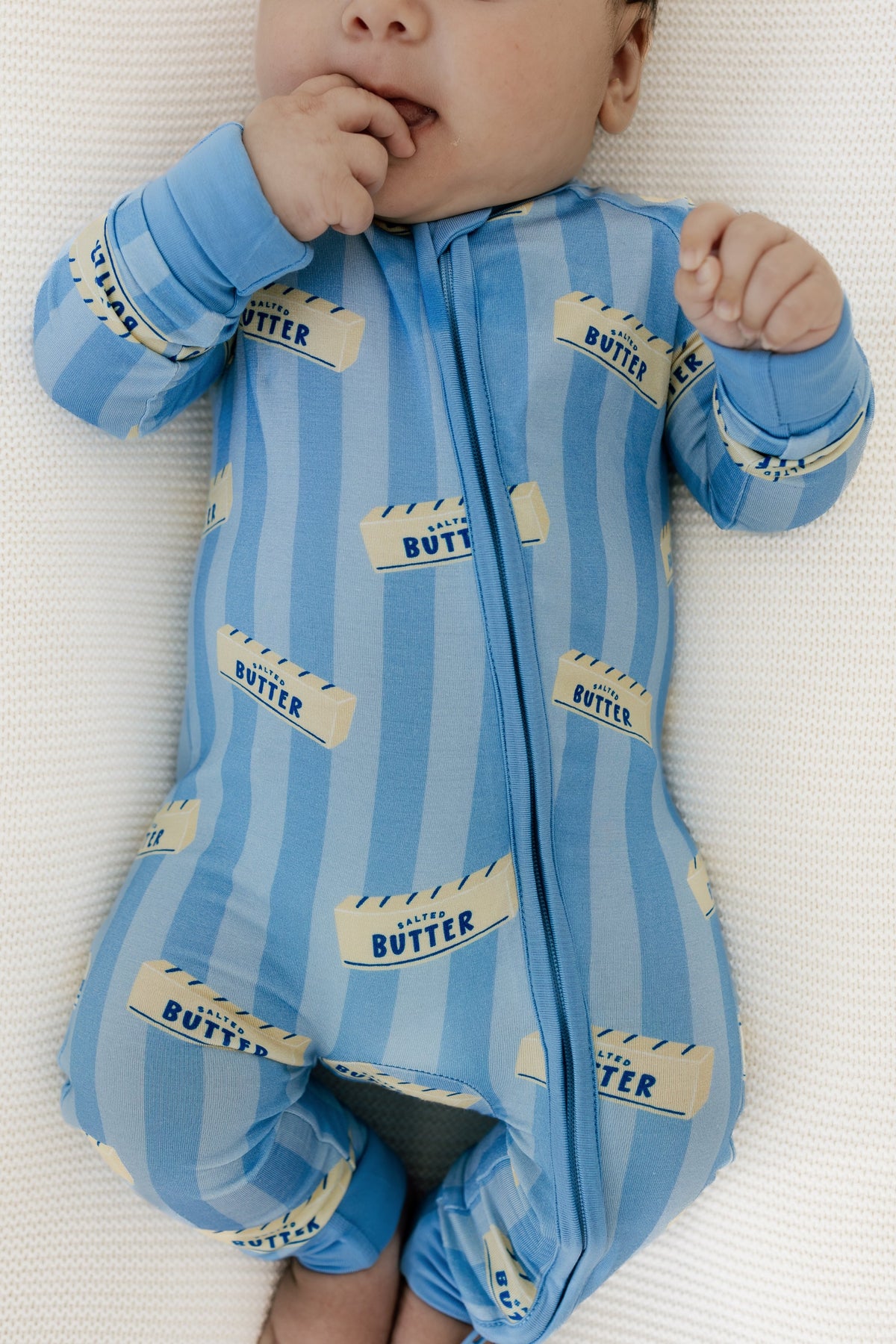 Blue Stripe Butter Zipper Romper