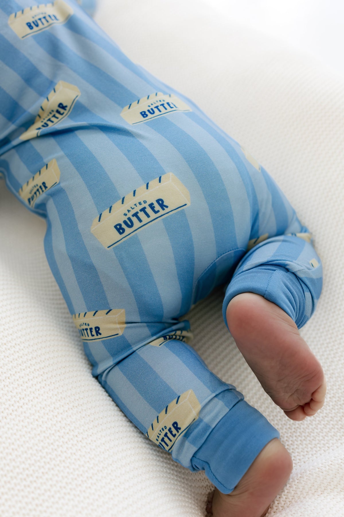 Blue Stripe Butter Zipper Romper